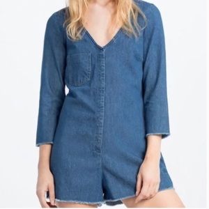 Zara Denim Snap Front Romper